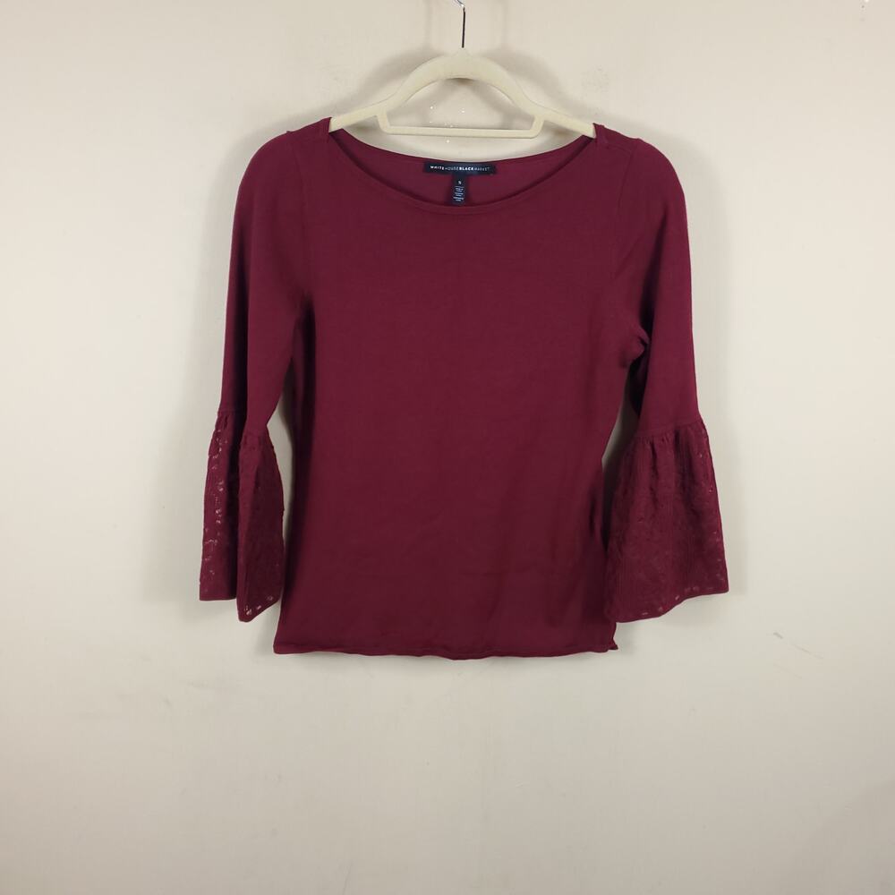 White House Black Market 3/4-Sleeve Lace Bell Sleeve Sweater Size S